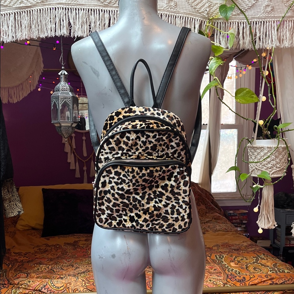 Vintage Y2K leopard cheetah animal print velvet mini backpack